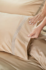 [NEW] PALAIS LUX 1200TC ALMOND FITTED SHEET / PILLOWCASES