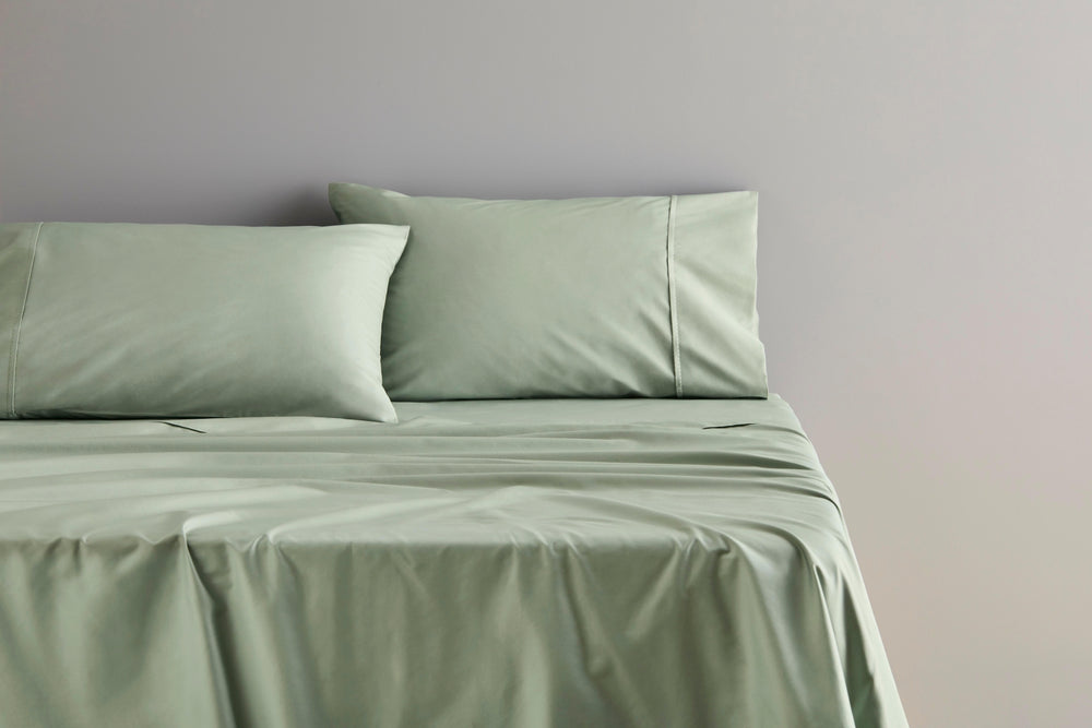 [NEW] ORGANIC COTTON SATEEN 400TC MINERAL GREEN FITTED SHEET / PILLOWCASES