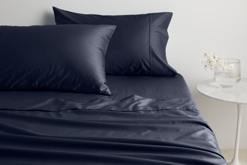 [NEW] ORGANIC COTTON SATEEN 400TC MIDNIGHT FITTED SHEET / PILLOWCASES